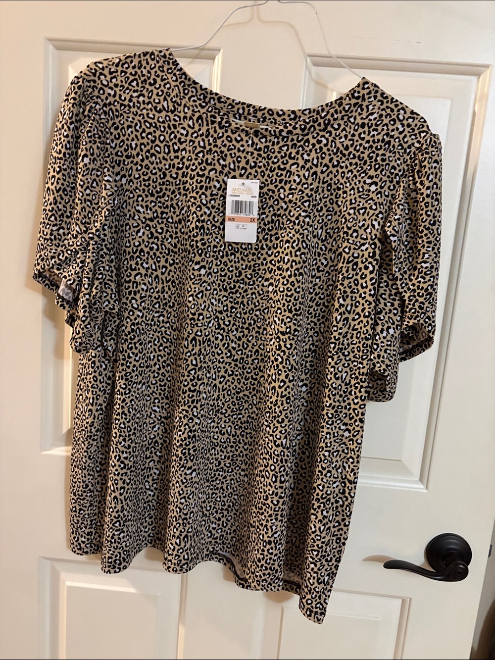 Michael Kors Beige and Black Leopard Print Flutter Sleeve Top
